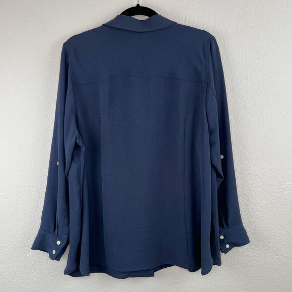 Tommy Hilfiger Navy Blue Roll-Tab-Sleeve Button-Down Shirt Plus Size 0X NWT - Picture 14 of 14